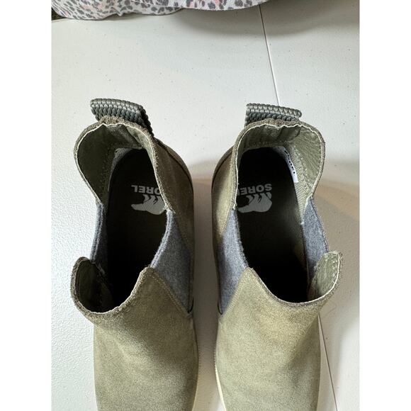 Sorel Out N About slip on wedge bootie stone green waterproof suede leather 7.5 - Picture 6 of 8
